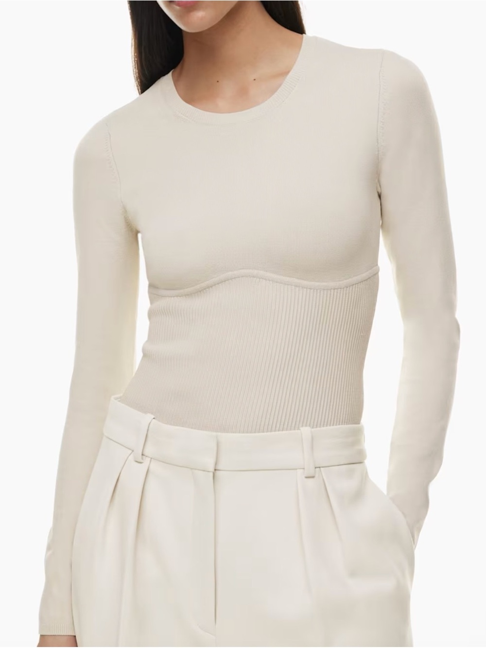 Aritzia Babaton Sculpt Knit Empire Long Sleeve Top Pearl